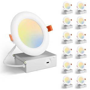 lot 71061 image: Amico 11 Pack 4 Inch 3CCT Ultra-Thin LED Recessed Light with Junction Box, 3000K4000K5000K Selectable, 10W Eqv 60W, Dimmable Can-Killer Downlight, 700LM High Brightness - Retail $77.64