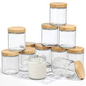 lot 71529 image: VITEVER 12 Pack, 8 OZ Thick Glass Jars with Bamboo Lids, Bulk Clear Round for Making Candles, Empty Food Storage Containers for Spice, Powder, Liquid