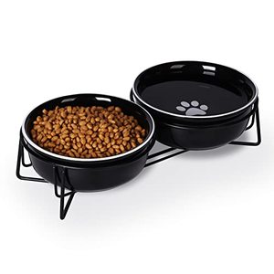 lot 71531 image: GDCZ Ceramics Raised Cat Small Dog Bowls with Heighten Metal Stand,15 Ounces (Black)