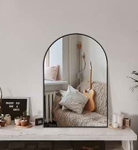 lot 14283 image: 2 Arched Bathroom Mirror for Wall, Mirror for Vanity,30x20 Large Wall Mounted Mirror, Metal Frame (30x20, Black)