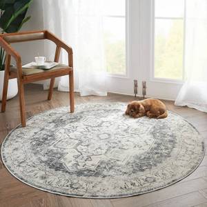 lot 14292 image: jinchan Round Rug 4ft Washable Rug Area Rug Vintage Rug Indoor Floor Cover Print Distressed Grey Multi Circle Rug 4 Round Gray Chenille Mat Accent Rug Kitchen Living Room Bedroom Dining Room