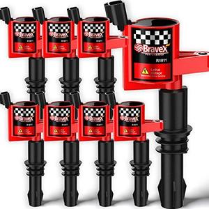 lot 14293 image: Bravex 8 Pack Straight Boot Ignition Coils 15% More Energy F-150 for Ford Lincoln Mercury V8 V10 4.6l 5.4l 6.8l Compatible with DG511 C1541 FD508-Upgrade (Red)