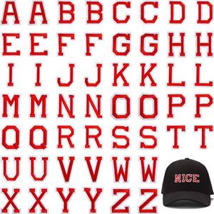lot 14296 image: Iron on Letter Patches, Alphabet Applique Patches or Sew on Appliques with Embroidered Patch A-Z Letter Badge Decorate Repair Patches for Hats, Shirts, Shoes, Jeans, Bags (Red)