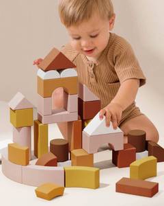 lot 14561 image: Tiny Land Large Wooden Building Blocks for Toddlers 1-3, Toddler Blocks Toys with Storage Bag, Innovative Shapes & Variety Colors to Build More Combinations(34PCS)