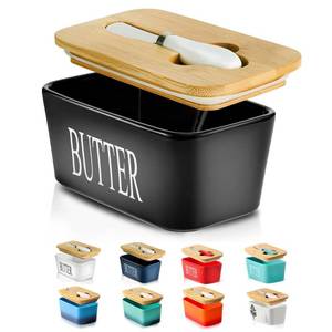 lot 14564 image: Hasense Butter Dish with Lid, Ceramic Butter Dish with Knife for Countertop, Airtight Covered Butter Keeper Container, Large Black Butter Holder for Refrigerator, Farmhouse Kitchen Decor Gift