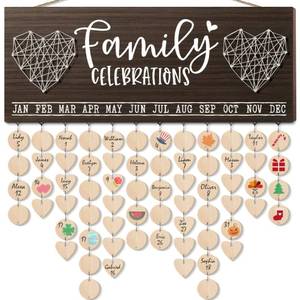 lot 14566 image: Mothers Day Gifts for Mom Grandma from Daughter, Wooden Family Birthday Reminder Calendar Board Wall Hanging DIY Birthday Tracker Plaque with 120 Tag, Best Dad Mom Grandma Gifts for Birthday Christmas