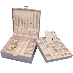 lot 14604 image: ProCase Jewelry Box for Women, 2 Layers Large Leather Jewelry Organizer Storage Case with Removable Pad for Earrings -Pearlizedsilver