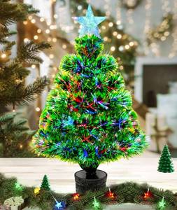 lot 14619 image: Pre-Lit Mini Christmas Tree Fiber Optic Artificial Christmas Tree Tabletop Small Xmas Tree Lighted with Multicolor LED Lights Battery Operated for Desktop Office Holiday Decor(21Inch)