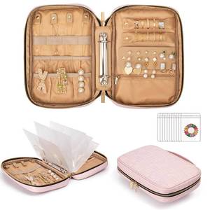 lot 14622 image: Allinbag Travel Jewelry Organizer Case Bag, Transparent Jewelry Storage Book Organizer with 5 Large See-through Pages and 10 Grids Pockets Sets for Necklaces, Earrings, Rings, Bracelets, Pink