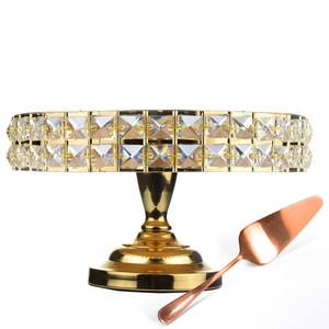 lot 14624 image: LINDLEMANN - Shiny Cake Stand - Decorative Metal Cake Holder wSpatula - Round Stand wMineral Crystals -Serving Plate Dessert Table Display - Easter Dessert Tray-Rose Gold(12 in)