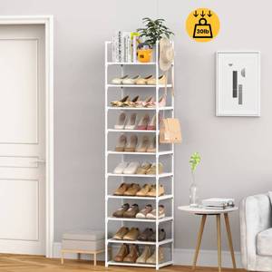 lot 15011 image: WEXCISE Metal Shoe Rack Organizer 10 Tiers Tall Shoe Rack 20-24 Pairs Narrow Shoe Racks for Closets Entryway Vertical Shoe and Boots Organizer Storage Sturdy White Shoe Shelf Shoe Cabinet