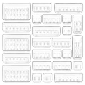 lot 15012 image: Vtopmart 25 PCS Clear Plastic Drawer Organizers Set, 4-Size Versatile Bathroom and Vanity Drawer Organizer Trays, Storage Bins for Makeup, Bedroom, Kitchen Gadgets Utensils and Office