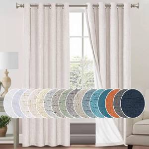 lot 15015 image: PrinceDeco Primitive Textured Linen 100% Blackout Curtains for BedroomLiving Room Energy Saving Window Treatment Curtain Drapes, Burlap Fabric with White Thermal Insulated Liner (52 x 96 in, Ivory) 2 Panels