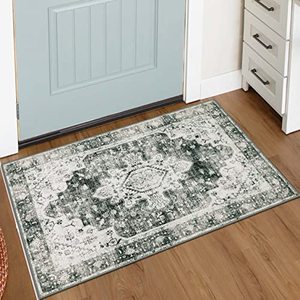 lot 15121 image: Moynesa Ultra-Thin Washable Area Rug - 2x3 Small Grey Front Door Rug Kitchen Mat, Non Slip Non Shedding Pet Friendly Bathroom Carpet for Office Laundry Powder Room Bedside Hardwood Floor