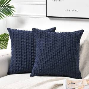 lot 71030 image: Fancy Homi 2 Packs Navy Blue Decorative Throw Pillow Covers 18x18 Inch for Couch Bed Sofa, Modern Farmhouse Boho Home Decor, Soft Cute Plush Corduroy Cushion Case 45x45 CM