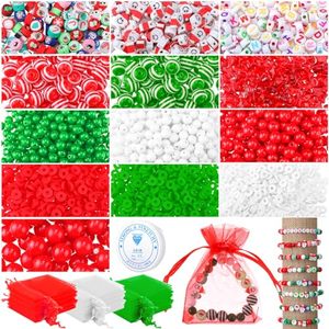 lot 71038 image: Libima 3760 Pcs Christmas Beads for Jewelry Making Red Green White Santa Candy Snowman Christmas Polymer Clay Beads for Jewelry Making Bracelet Necklace Women Xmas DIY Crafts