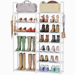 lot 71040 image: Mavivegue Metal Shoe Rack Organizer, 7 Tiers Tall Shoe Shelf Storage, Vertical Large Boot Rack, Stackable Shoe Racks for Entryway, Closet, Garage, Bedroom, Cloakroom -White