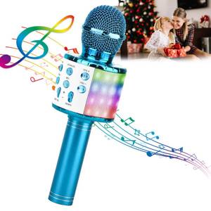 lot 71042 image: ShinePick Karaoke Microphone, 4 in 1 Wireless Microphone with LED Lights Handheld Portable Karaoke Machine, Home KTV Player, Compatible with Android & iOS Devices(Blue)