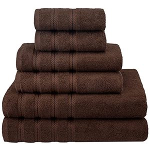 lot 71463 image: American Soft Linen 100% Turkish Carde Cotton 4 Piece Towel Set, 560 GSM Towels for Bathroom, Super Soft 1 Bath Towels 2 Hand Towels 1 Washcloths, Dark Brown