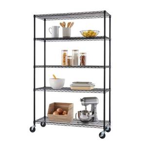 lot 14478 image: TRINITY 5-Tier  48x18x72  Outdoor Commercial Wire Shelving  NSF  w Wheels  - Black Epoxy - Retail $209.99