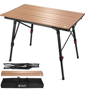 lot 14483 image: VILLEY Portable Camping Table with Adjustable Legs, Lightweight Aluminum Folding Beach Table with Carrying Bag for Outdoor Cooking, Picnic, Beach, Backyards, BBQ and Party