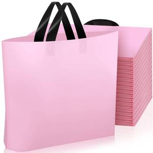 lot 14491 image: Geyee 100 Pack Pink Plastic Shopping Bags for Small Business Boutique Merchandise Bags with Handles Gift Bags(16 x 12 Inch)