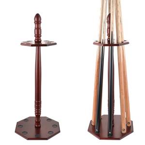 lot 14525 image: HMQQ Pool Stick HolderPool Cue Rack Floor Stand with Octagonal Design,Holds 8 pcs Pool Stick,100% Solid Wood, Mahogany Color
