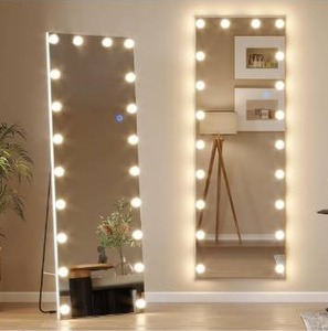 lot 14533 image: Vlsrka 61 x 20 Full Body Mirror with Lights, Hollywood led Mirror Full Length with 20 Light Bulbs, Free Standing, Light up Wall Mirror for Dressing, Dimming & 3 Color Lighting