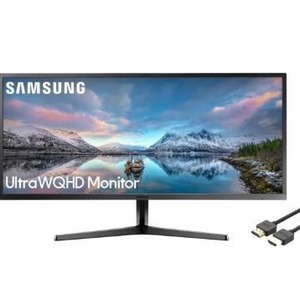 lot 14535 image: SAMSUNG 34 Class Ultrawide Monitor with 219 Wide Screen, LED WQHD(3,440 x 1,440) Display, 4ms Response, 75Hz, FreeSync, Display Port, HDMI, with MTC HDMI Cable - Missing Power Cord