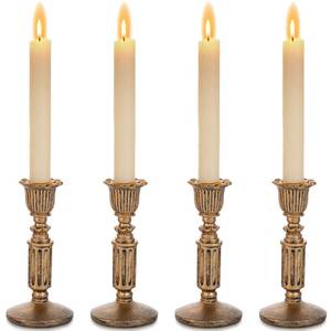 lot 14541 image: Vintage Candlestick Candle Holder for Taper - Distressed Bronze PolyResin Antique Candleholder Set of 4 for Tapered Candle, for Home Room Mantel Table Decor, Wedding Anniversary Decoration, 5.5in