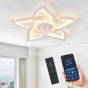 lot 14546 image: LEDIARY Flower Ceiling Fans with Lights, Small 27 Inch Modern Low Profile Ceiling Fan, Dimmable LED Ceiling Light Fixture, Flush Mount Ceiling Fans with Remote for Bedroom, Kitchen, Indoor-White - Retail $89.98