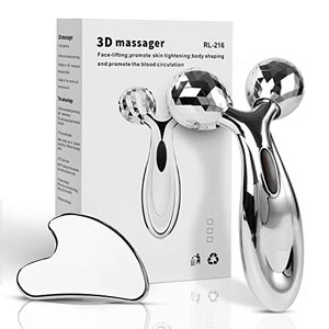 lot 14629 image: leiwo Stainless Steel Gua Sha and Face Roller Set, Facial Tool for Face Sculpting, Metal Skin Care, Massager for Women