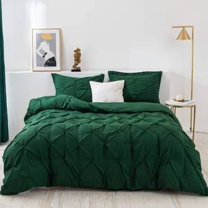 lot 14645 image: 3 Pieces Bedding Duvet Cover Set, Pinch Pleated King Duvet Cover, Pintuck Comforter Quilt Cover with 2 Pillow Shams-King-104 X 90 inches-Green