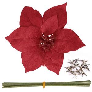 lot 71107 image: CEWOR 12 Pcs Christmas Poinsettia Artificial Flowers Flannel Christmas Tree Decor Flowers with Clips and Stems for Wedding Party Xmas Tree, 6.7 Inch (Red)