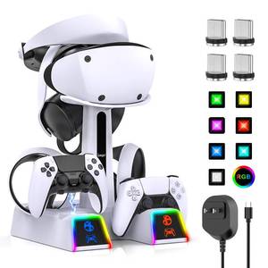 lot 71483 image: RGB Controller Charging Station for PS VR2  PS5  PS5 Edge with 5V3A Adapter & 10 Led Light, Wireless Controller Charger Dock for PlayStation 5, Charging Stand with VR2 Headset Holder