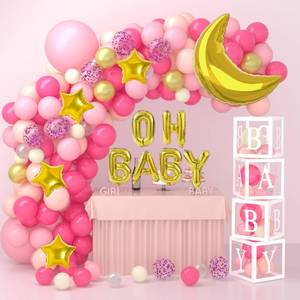 lot 71487 image: Joysnana 166PCS Baby Shower Decorations For Girl Baby Shower Boxes Pink Balloon Garland Arch kit Baby Shower Backdrop for Gender Reveal Party Supplies Birthday Party Girl Baby Shower Decorations