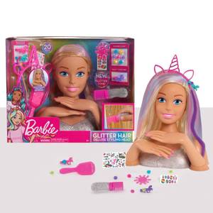 lot 71491 image: Barbie Deluxe 20-Piece Glitter and Go Styling Head, Blonde Hair and Unicorn Headband, Kids Toys for Ages 5 Up by Just Play