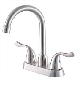 lot 71492 image: HOTIS HOME Bathroom Sink Faucet, 2 Handle 4 Inch Centerset RV Bathroom Faucet, Small Brushed Nickel Bathroom Faucet for Sink 3 Hole, Camper Silver Stainless Steel Lavatory Vanity Bath Faucet