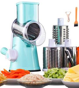lot 71495 image: Cheese Grater Rotary Cheese Shredder Vegetable Slicer 3-in-1 Vegetable Shredder Grater Slicer Grinder for Potato Onion Cucumber Carrot Blue
