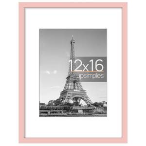 lot 71506 image: upsimples 12x16 Picture Frame, Display Pictures 8.5x11 with Mat or 12x16 Without Mat, Wall Hanging Photo Frame, Pink, 1 Pack
