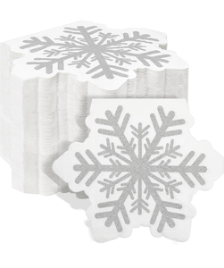 lot 71514 image: Cholemy 100 Pcs 3 Ply Snowflake Napkins Disposable Christmas Paper Luncheon Napkins Silver Christmas Cocktail Napkins for Xmas Party Dining Table Decoration Kitchen Dinner, Folded 6.5 x 6.5