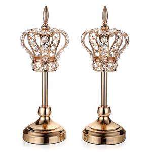 lot 14404 image: OwnMy 2PCS Crystal Crown Candlestick Holders Tea Light Holders Metal Tealight Candelabras, Gold Crystal Votive Candlesticks Set Elegant Candle Stick Holder Candle Centerpiece for Dining Table, 16 H
