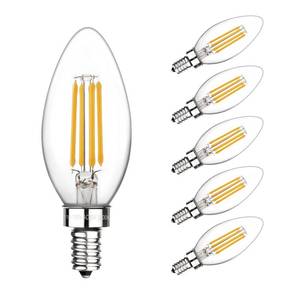 lot 14407 image: E12 Candelabra Bulbs 60 Watt Dimmable, LED Chandelier Light Bulbs Candle Bulb 6W 3000K Soft White, B11 LED Bulb Filament Decorative Small Base 500 Lumens Clear Glass, Pack of 6
