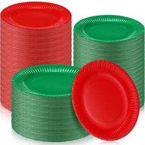 lot 14412 image: Yaomiao Christmas Paper Plates Red Green Disposable Plates Round Plates Bulk Holiday Xmas Dinner Plates Party Supplies (240, 9 Inch)