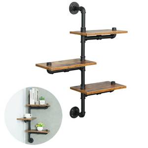 lot 14419 image: HEONITURE Industrial Pipe Shelving, Pipe Shelves with Wood Planks, Floating Shelves Wall Mounted, Retro Rustic Industrial Shelf for Bar Kitchen Living Room