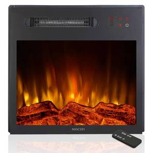 lot 14501 image: MOCIFI 18 inch Built-in Electric Fireplace Insert Heater, Recessed Freestanding Fireplace, Remote Control, Touch Screen, Adjustable Flame Brightness Speed, Low Noise, 1000W, Black - Retail $146.78