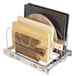 lot 14505 image: IZLIF 2 Tier Pull Out Sliding Cabinet Organizer,Pot and Pan Organizer for Cabinet,Pot Lid Organizer Rack, Pull Out Organizer for Cutting Board and Bakeware&nbsp
