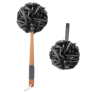 lot 14511 image: AmazerBath Shower Sponge Loofah Back Scrubber, PE Soft Mesh Loofah Body Scrubber with Long Wooden Handle, Bath Sponge for Men Women (Black)
