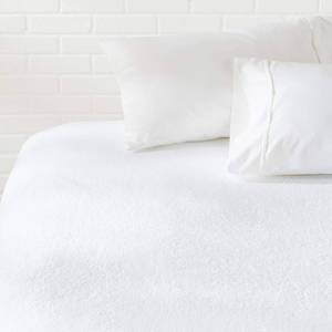 lot 14520 image: Amazon Basics Breathable, Hypoallergenic, Waterproof Fitted King Size Mattress Protector Cover, Protects Mattress, 18 inch, White