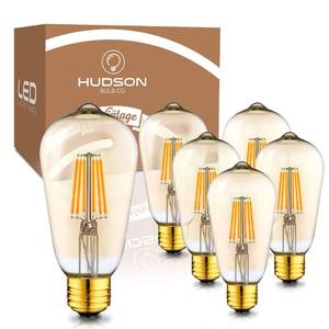 lot 14521 image: Hudson Vintage LED Edison 6W Light Bulbs (5 Pack) - 2200K Dimmable Warm Lightbulbs (60W Equivalent) - E2627 Base Amber Gold Tint Glass Light Bulbs - ST58 Style Decorative Light Bulb Set